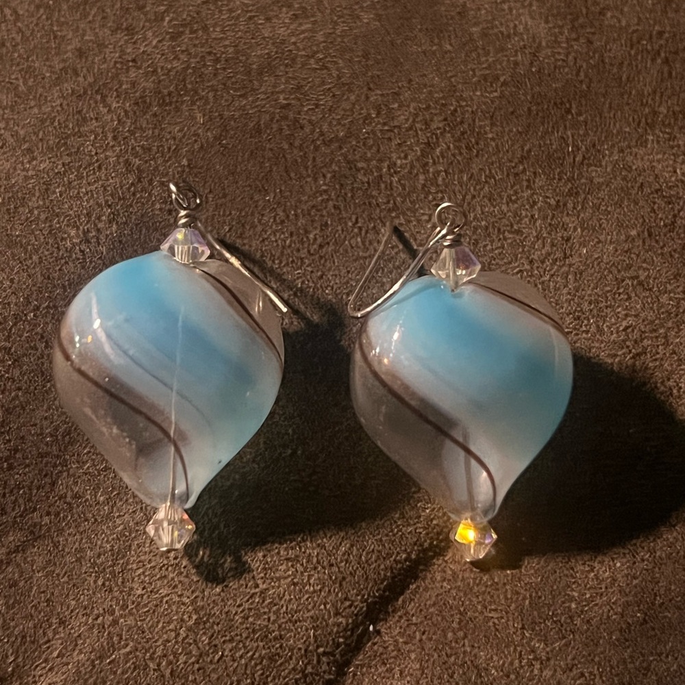 Blue and White Murano? Swirl Dangle Earrings